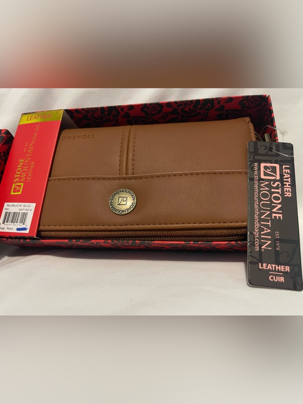 ✨Stone Mountain Leather Nubuck Tan/Brown Double Zip Around Wallet✨ - Picture 8 of 9